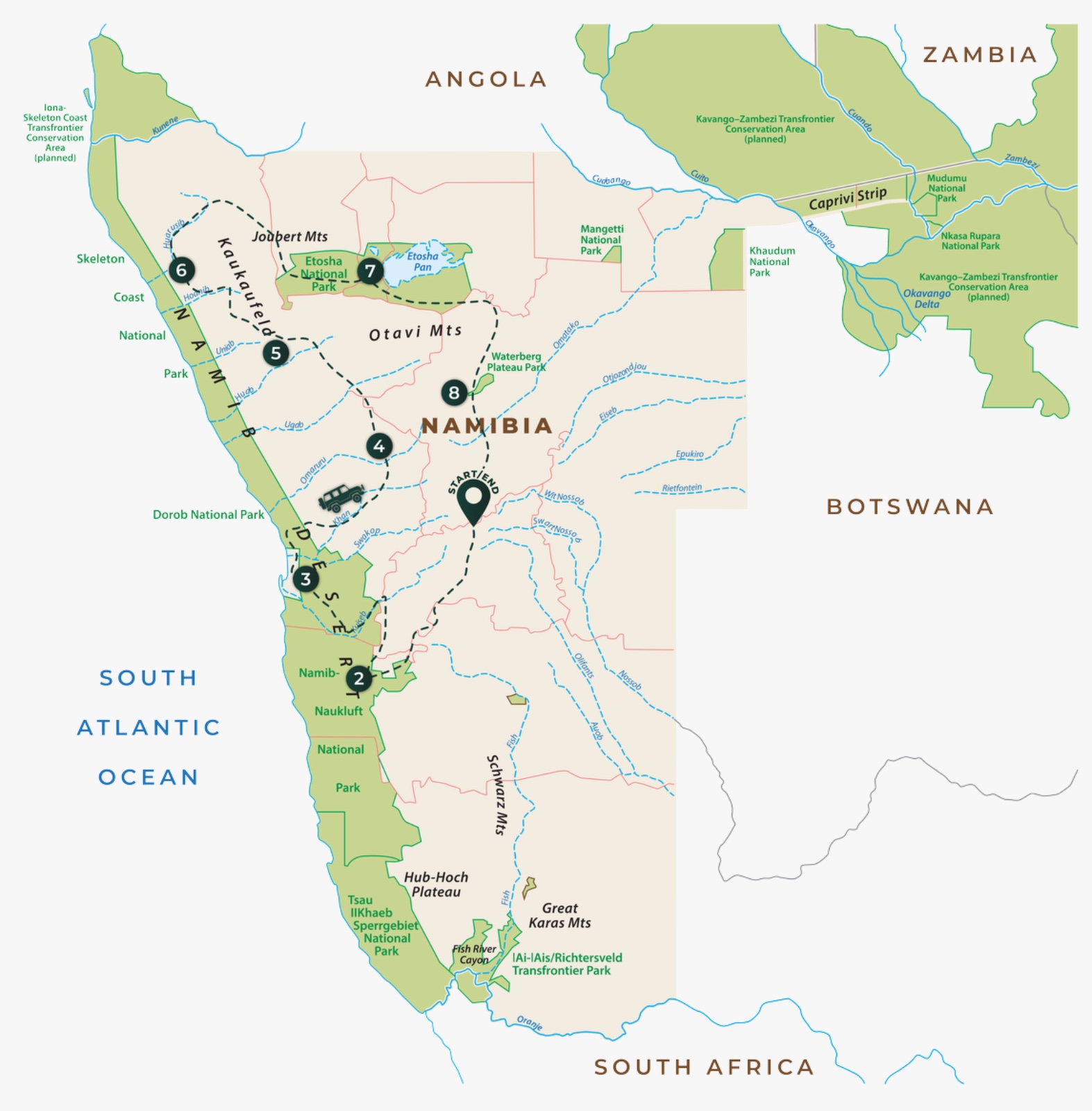 Route map for A Namibian Luxury Adventure